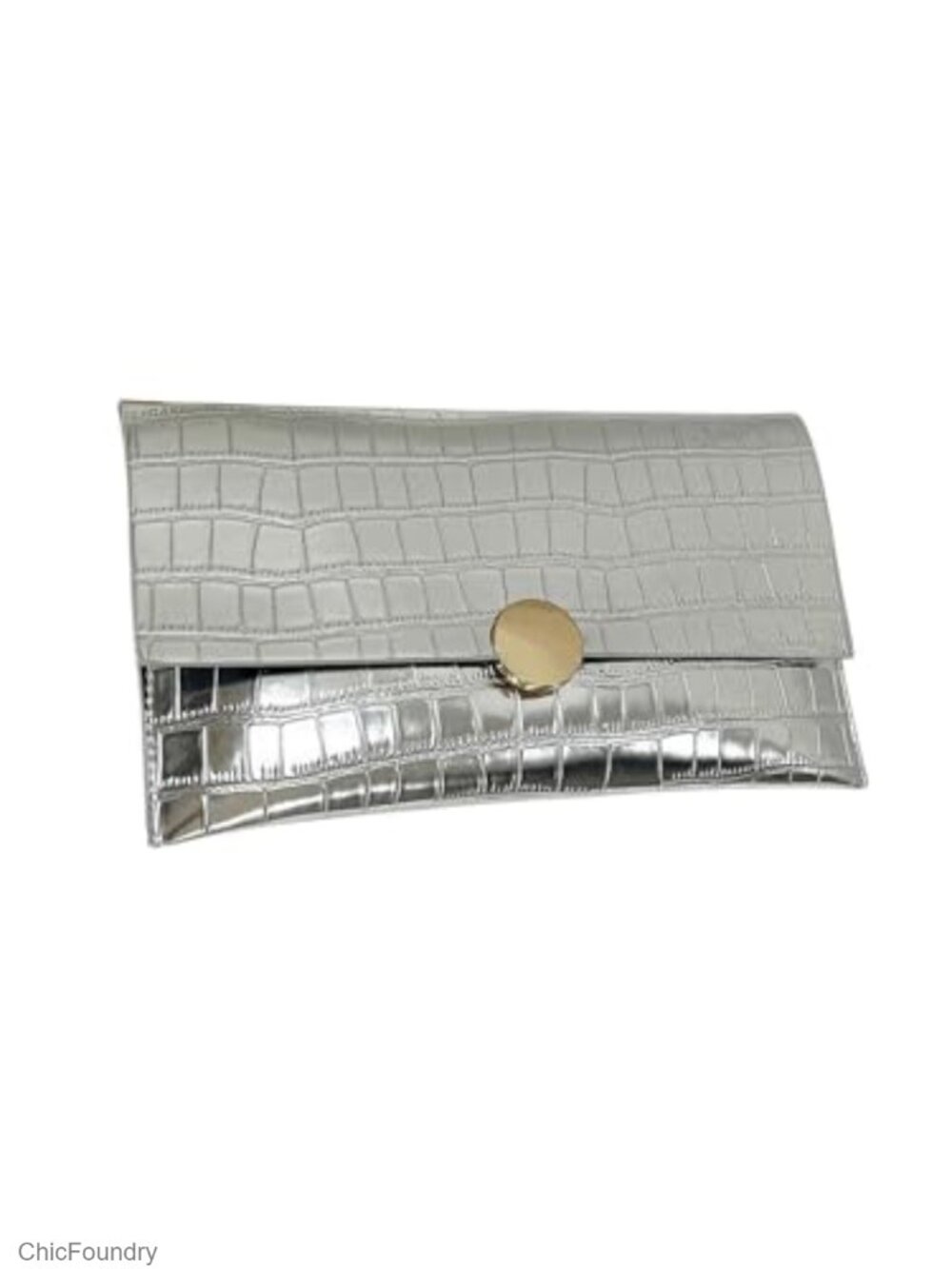 Metallic Crocodile Embossed Faux Leather Envelope Clutch Evening Bag